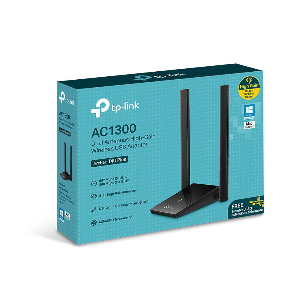 PLACA DE RED USB WIFI DUAL BAND (ARCHER T4U PLUS HIGH GAIN) AC1300 - TP-LINK
(2636) - PLACAT4UPLUS