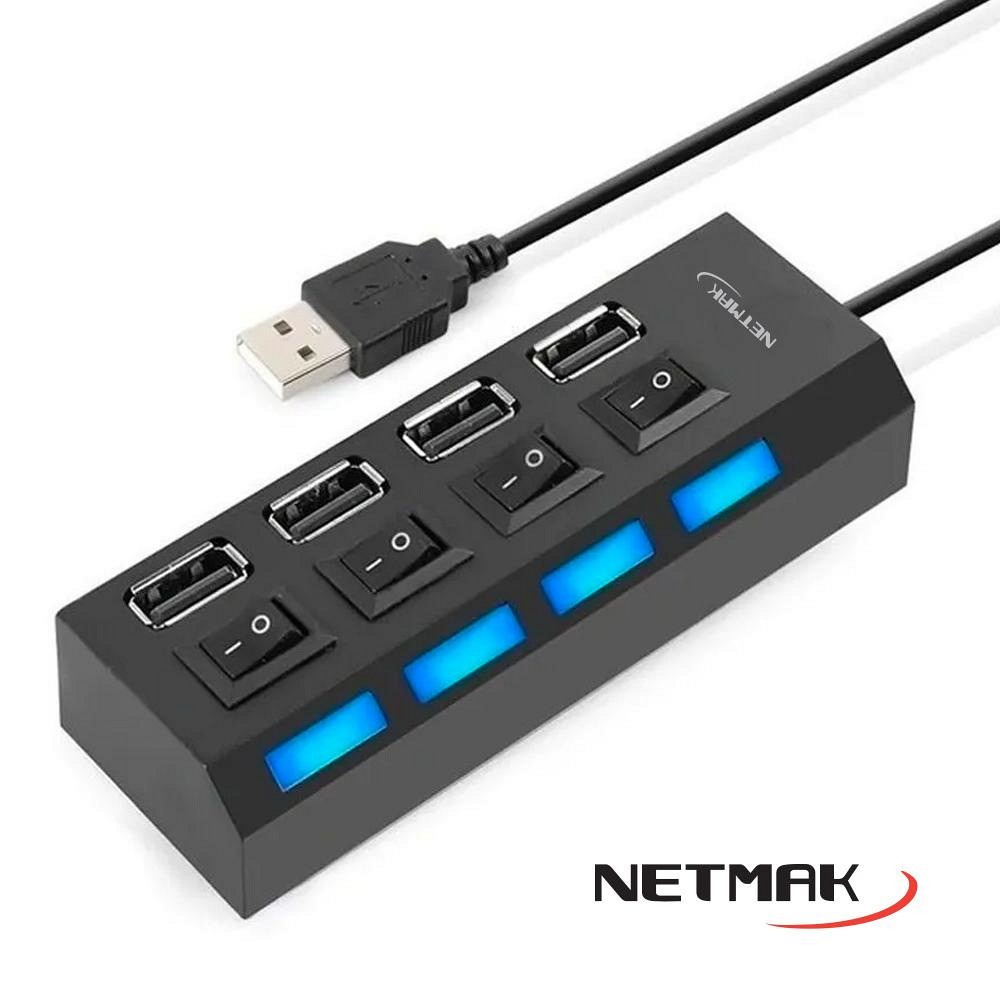 HUB ADAPTADOR USB 2.0 4 EN 1 C/SWICH Y LED NM-AC08
NETMAK - HUB08842