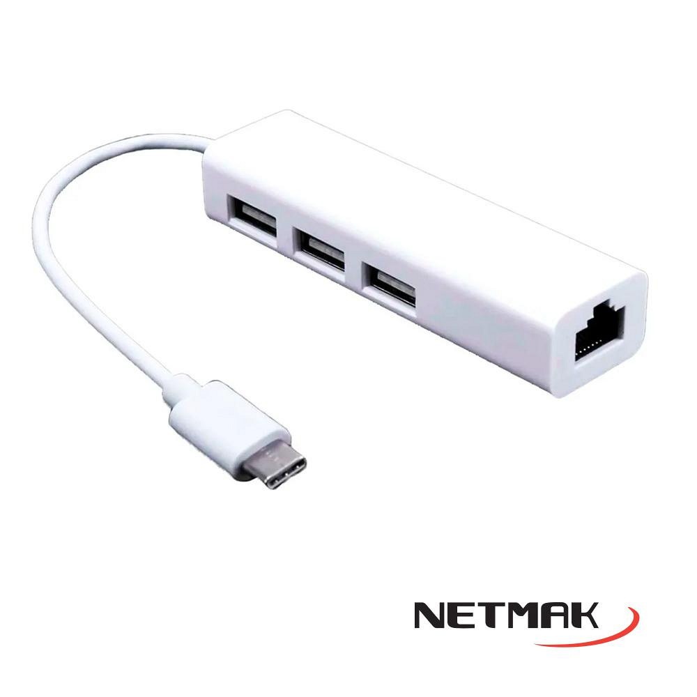 HUB ADAPTADOR TIPO C A 3 USB 2.0 + RJ45 NM-TC40 RED - ADAPTADOR08846