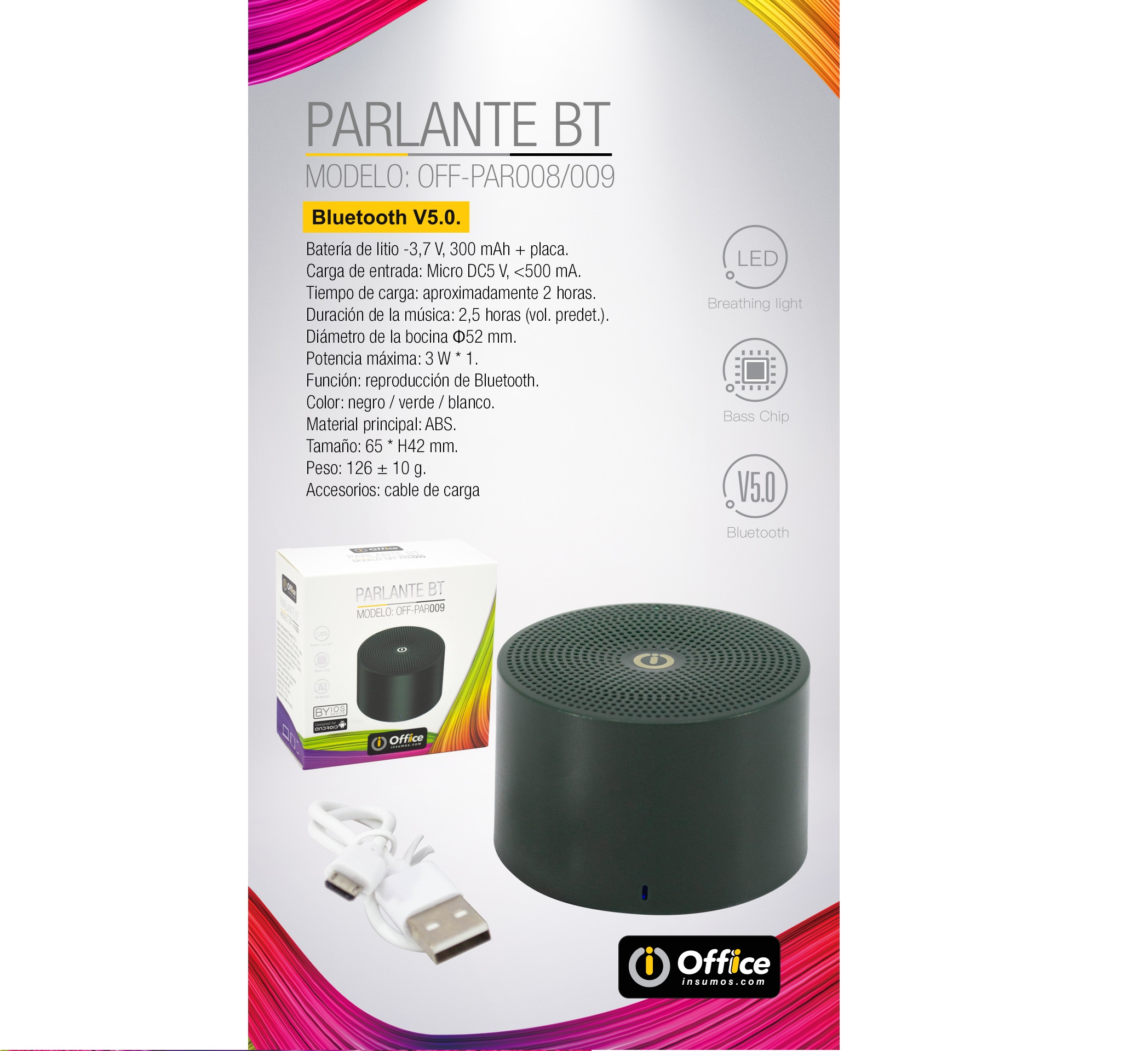 PARLANTES AUDIO BT ALIM BATERIA OFF-PAR009 VERDE - PARLANTE08866