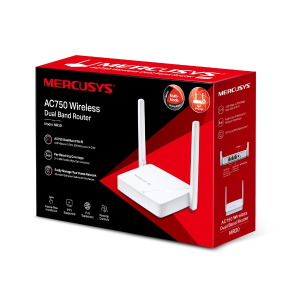 ROUTER INALÁMBRICO MR20 DUAL BAND AC750 2 ANT MERCUSYS BY TPLINK - ROUTER08987