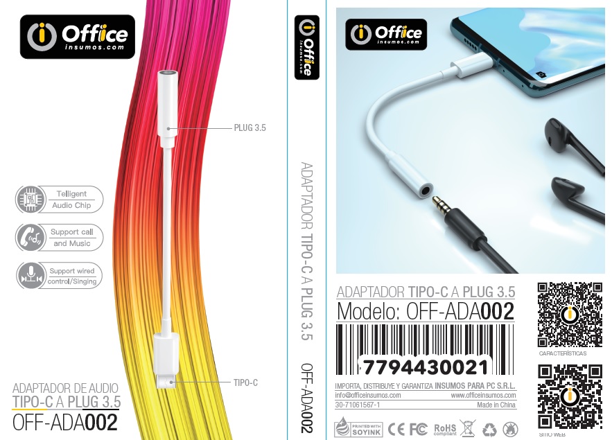 ADAPTADOR DE AUDIO TIPO C A PLUG 3.5 (H) OFF-ADA002 OFFICE - ADAPTADOR09007