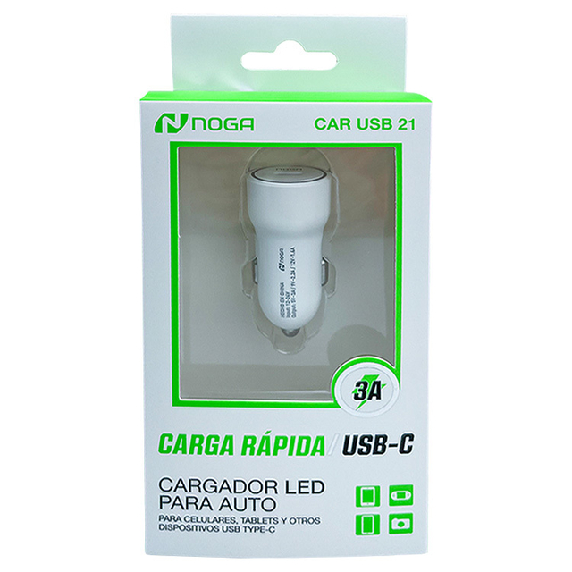 CARGADOR 12V A TIPO-C 3A 20W CAR USB 21C C/CABLE - NOGA NET 
TYPE-C - CARGADOR09082