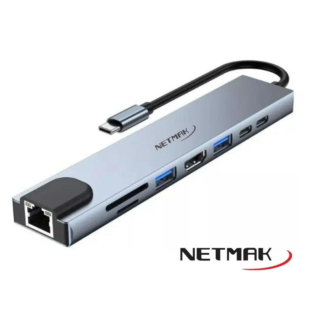 HUB ADAPTADOR TIPO C 8 EN 1 NM-8EN1
1X PUERTO USB C - PERMITE CARGAR TU DISPOSITIVO
1X PUERTO HDMI 4K@30HZ
1X PUERTO VGA
1X PUERTO RJ45 LAM
1X PUERTO MICRO SD
1X PUERTO SD
NETMAK - HUB09099