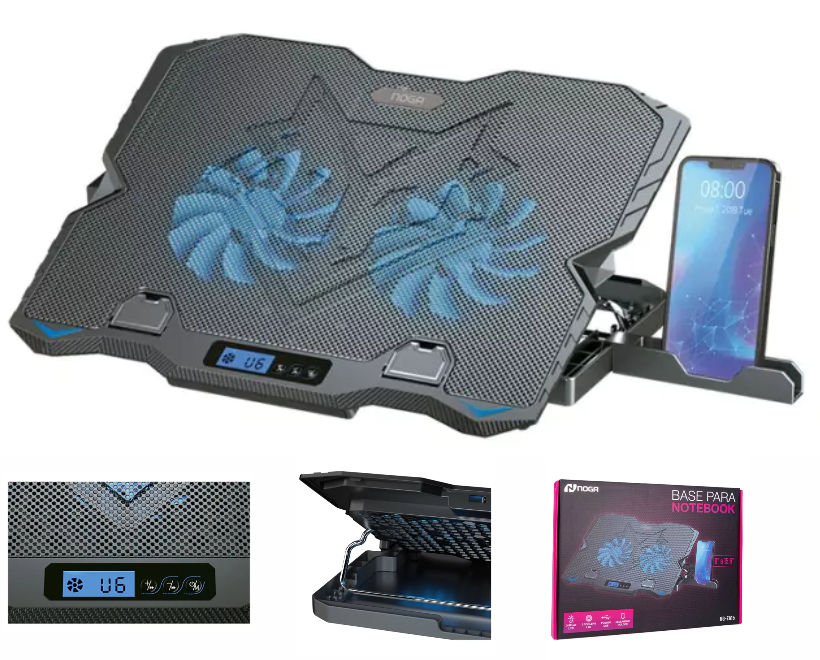 BASE PARA NOTEBOOK NG-ZA15 C/ 2 COOLERS + DISPLAY LCD - NOGA NET - BASE09139