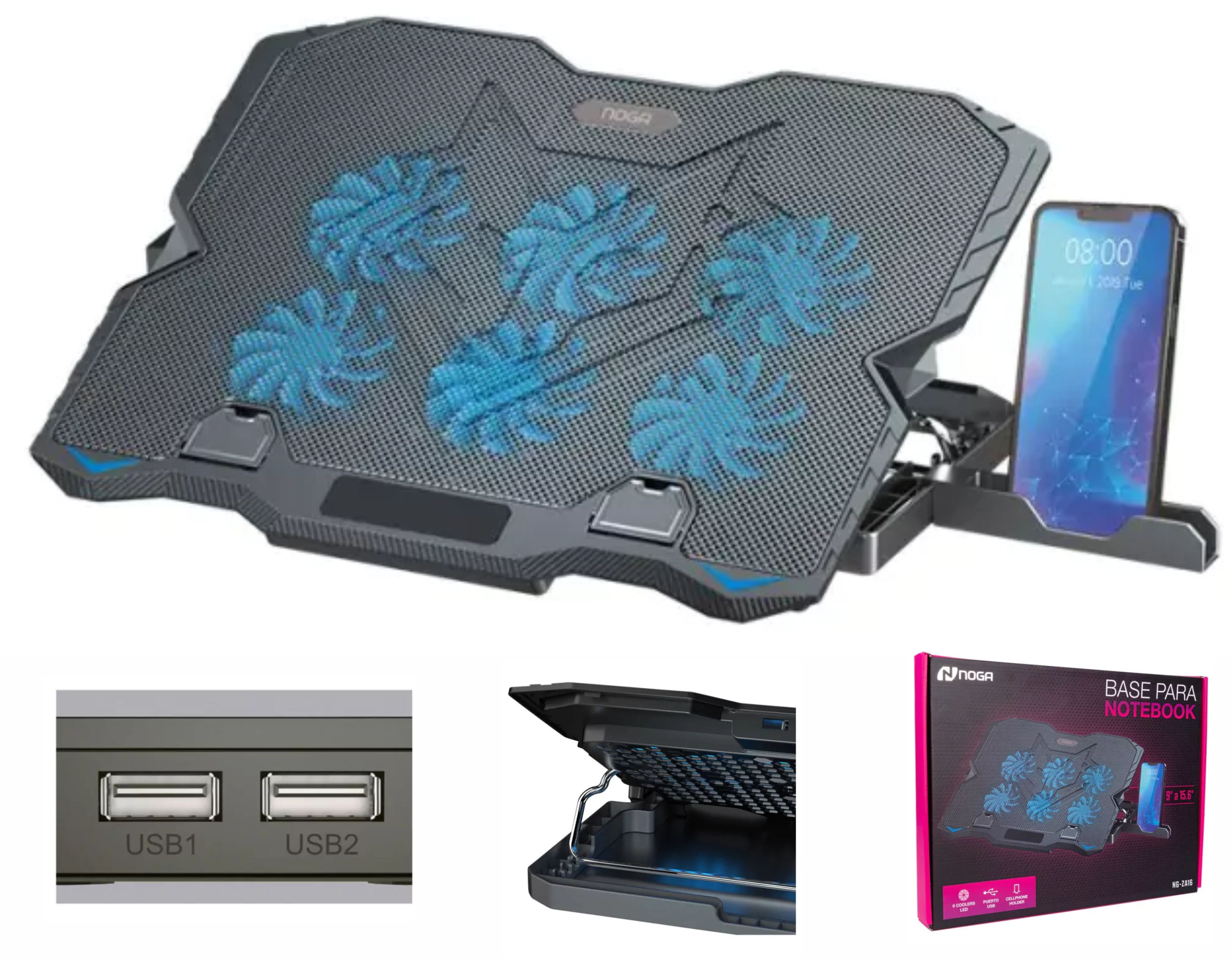 BASE PARA NOTEBOOK NG-ZA16 C/ 6 COOLERS + DISPLAY LCD - NOGA NET - BASE09140