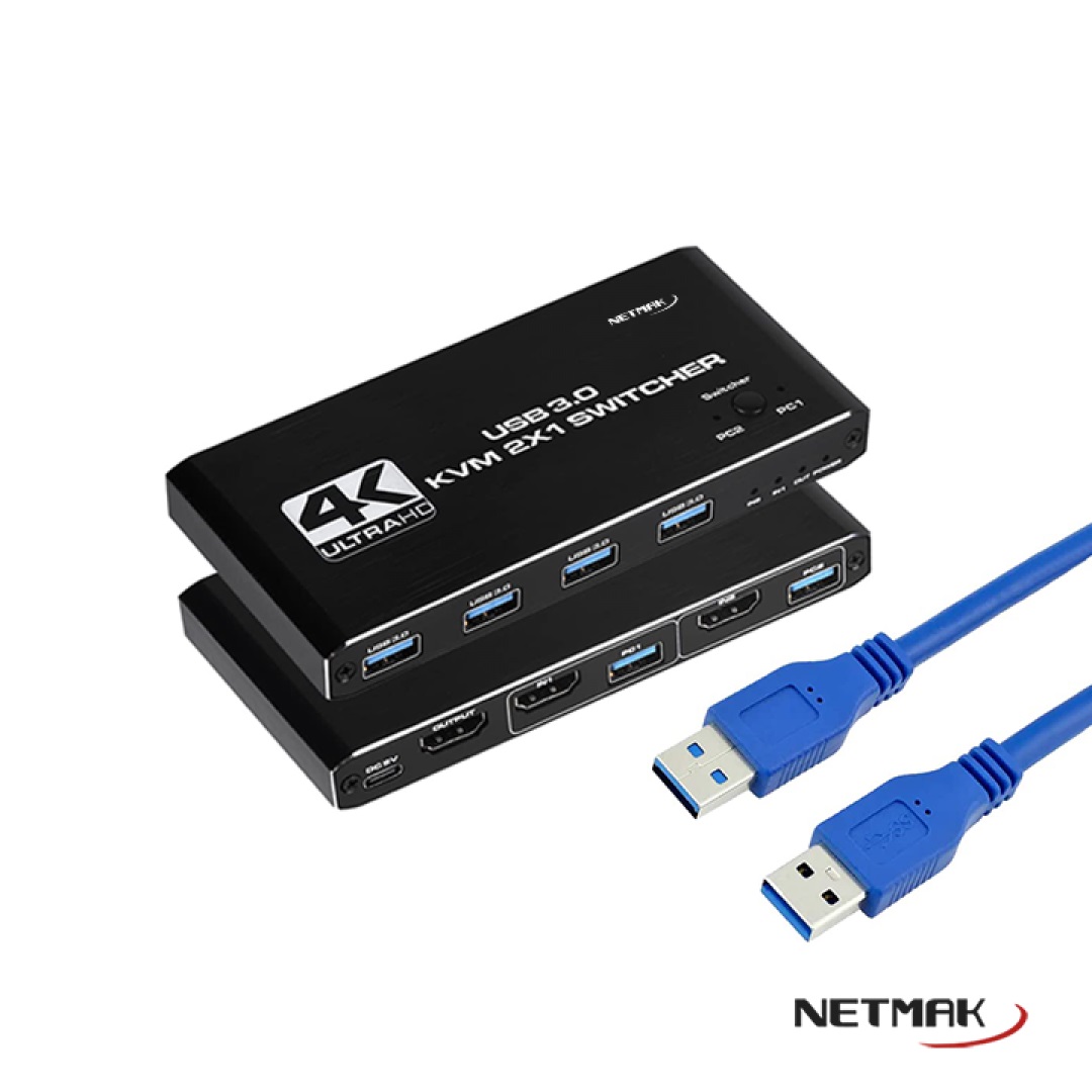 SWITCH KVM 2 PUERTOS HDMI USB 4K NM-KVM2   
NETMAK