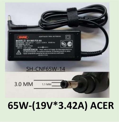 CARGADOR NOTEBOOK SH-CNF65W-14 ACER 19V/3,42A - 3.0 X 1.1 MM