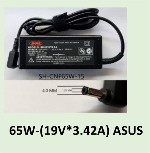 CARGADOR NOTEBOOK SH-CNF65W-15 ASUS 19V/3,42A - 4.0 X 1.35 MM