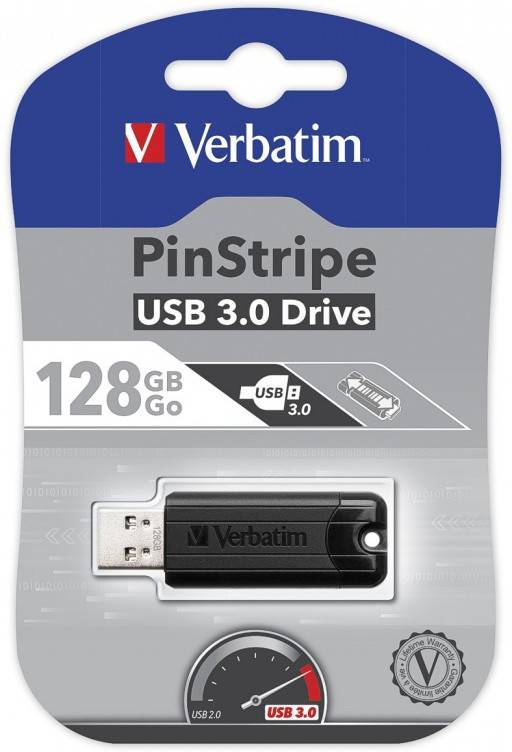 PEN DRIVE 128 GB 3.0 PINSTRIPE NEGRO 49319 VERBATIM - PEN09795