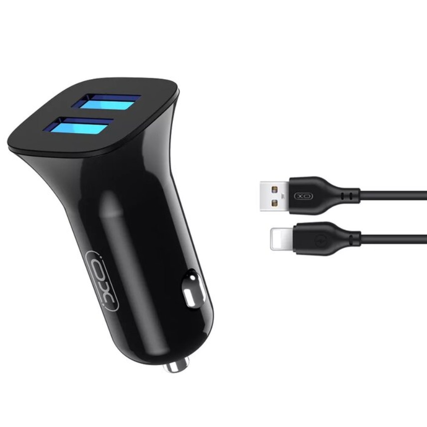 CARGADOR PARA AUTO DUAL USB XO - TZ10 C/CABLE LIGHTNING - 09872