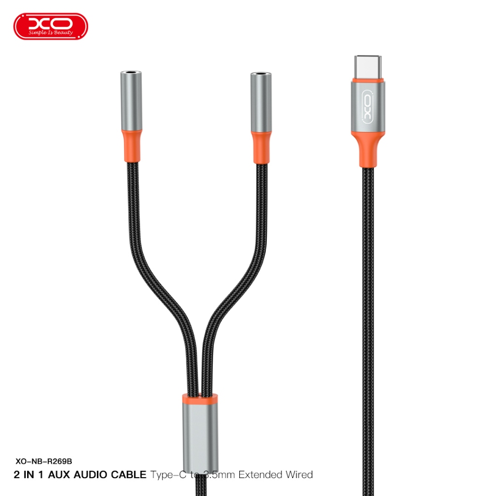 CABLE AUDIO TIPO C A DOS PLUG 3.5 HEMBRA  XO-NB-R269B 1.20MTS CABLE TIPO C 3.5MM A CABLE DUAL HEMBRA 1.2MM - 09897