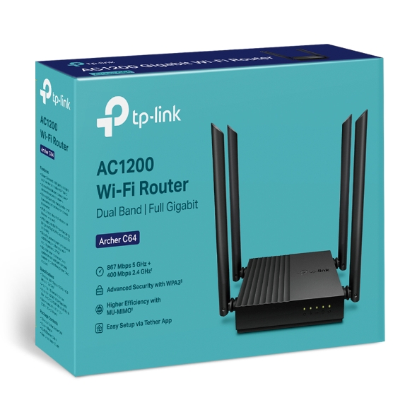 ROUTER 4 P+WIFI DUAL BAND (ARCHER C64 AC1200 WIRELESS MU-MIMO) 5G 400MBPS 4 ANTENAS WIRELESS - TP-LINK - ROUTER10174