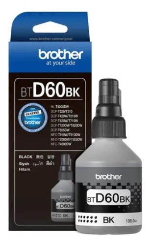 TINTA BROTHER BTD60BK NEGRO 108ML ULTRA ALTO RENDIMIENTO (6,000 PÁG. ) T4000DW   /  DCP T220 T310 T420W T510W T710W 720DW T820DW  /  MFC T810W  T910DW T920DW 8925DW T4500DW