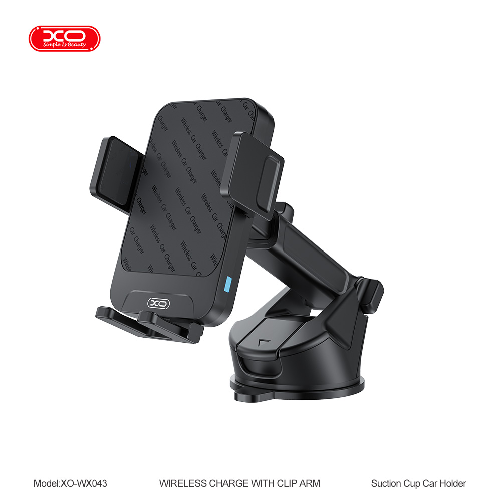 SOPORTE CELULAR CON CARGADOR XO-WX043 15W FIJACION POR SUCCION