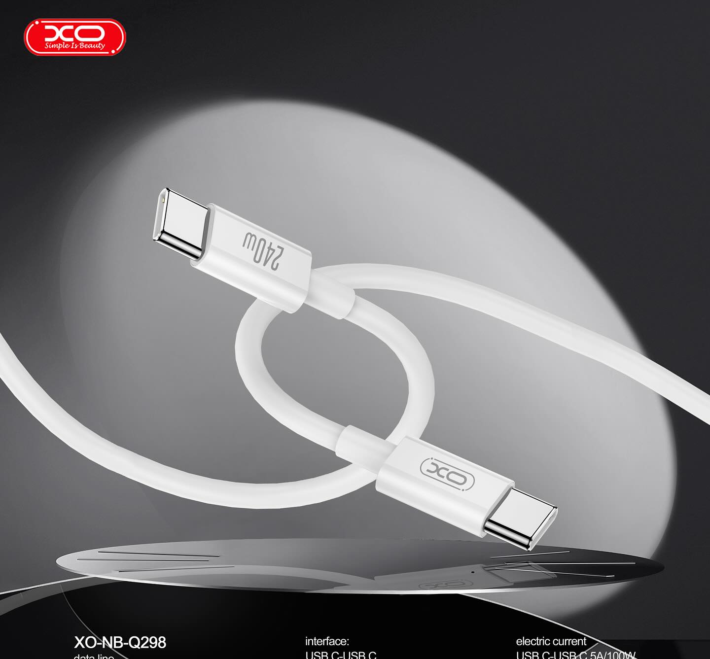 CABLE TIPO C A TIPO C  1.0 MTS XO-NB-Q298 DATA CABLE  240W BLANCO
