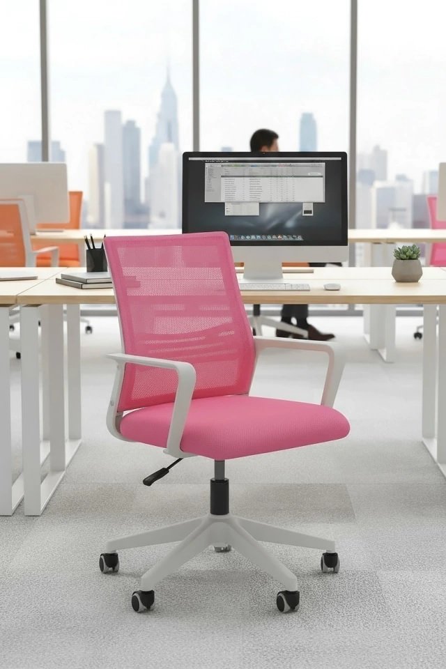 SILLA ERGONÓMICA DE OFICINA SC-01RS ROSA/BLANCO - NOGANET
