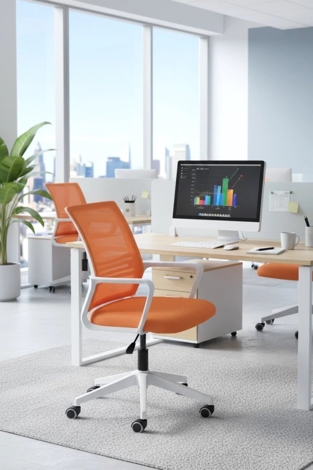 SILLA ERGONÓMICA DE OFICINA SC-01NJ NARANJA/BLANCO - NOGANET