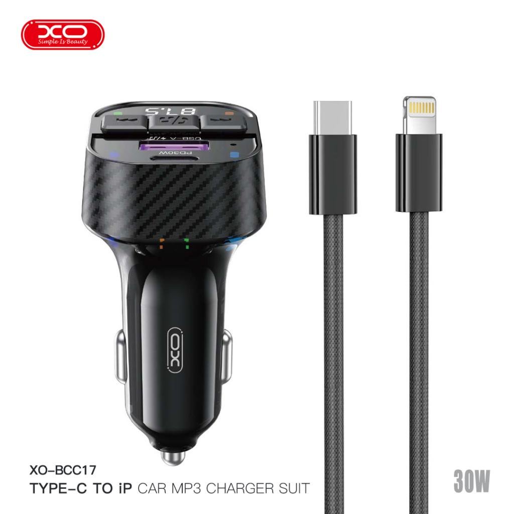 CARGADOR 12V 6.0AMP + MP3 XO-BCC17 CON CABLE TIPO C LIGHTNING Y BLUETOOTH SINTONIZADOR AUTO MP3 A+C