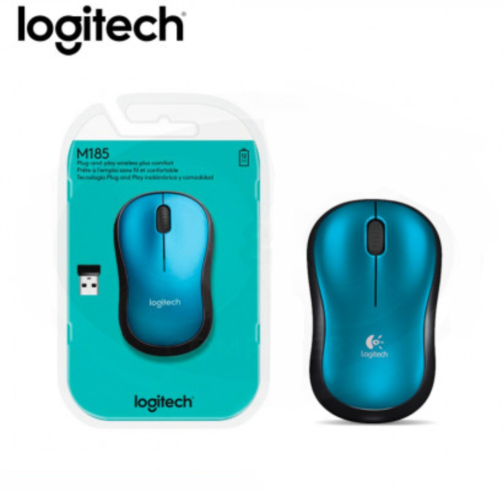 MOUSE USB WIRELESS M185 AZUL -  910-003636 LOGITECH