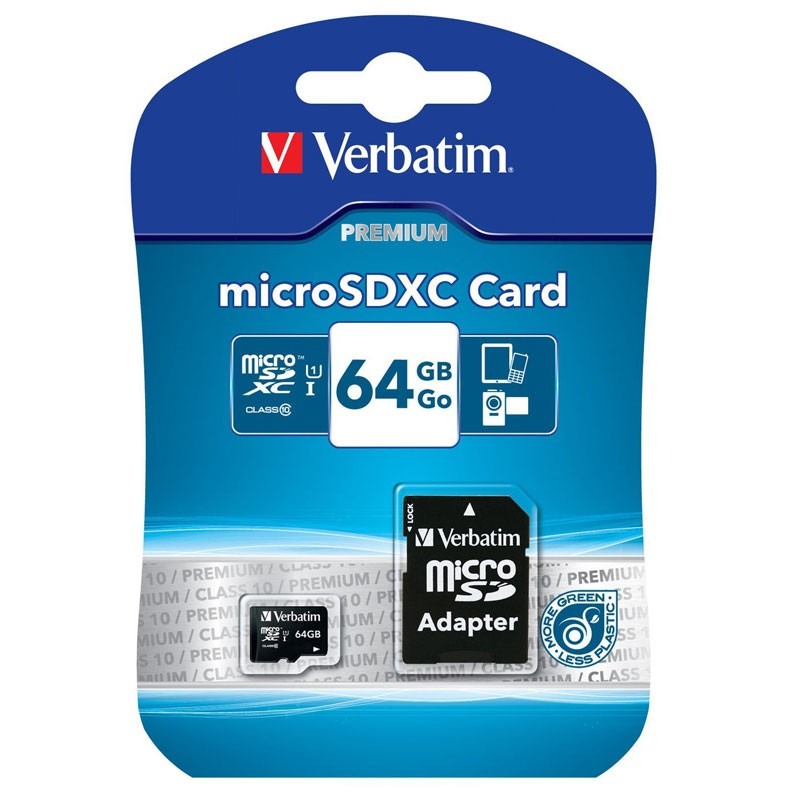 MEMORIA MICRO SD  64GB CLASE10 C/ADAPTADOR - 44084 VERBATIM