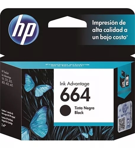 CART HP F6V29AL (#664) NEG 2 ML ORIGINAL DESKJET 1115, 2135, 3635, 3775, 3835, 4535, 4675  / F6V29AL 2675