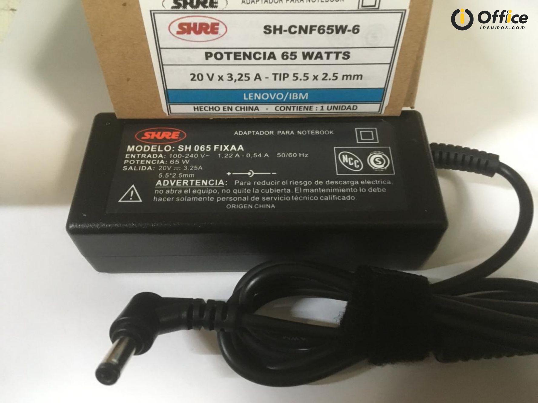CARGADOR NOTEBOOK SH-CNF65W-6 LENOVO, IBM 20V , 3.25A - 5.5 X 2.5 MM - CARGADOR06301