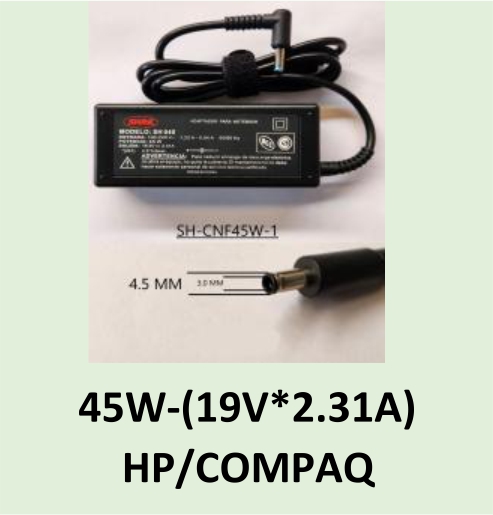 CARGADOR NOTEBOOK SH-CNF45W-1 DELL/HP/COMPAQ 19,5V/2,31A - 4.5 X 3.0 MM