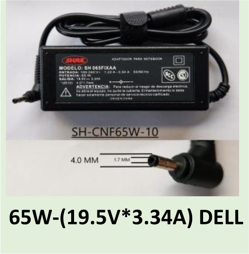 CARGADOR NOTEBOOK SH-CNF65W-10 DELL 19,5V/3,34A - 4.0 X 1,7 MM
