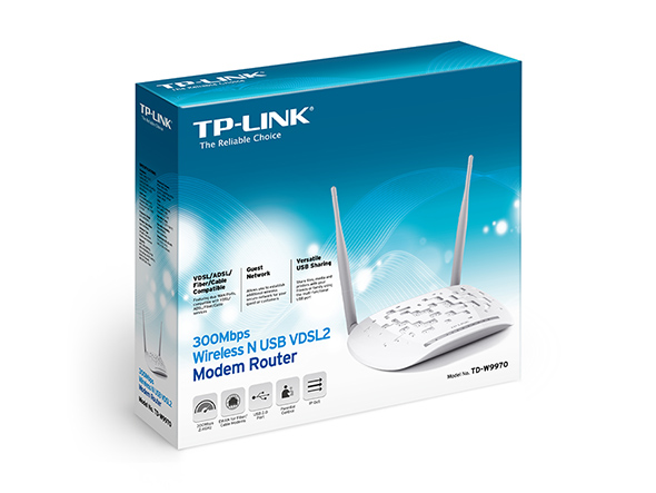 MODEM ADSL WIFI+ROUTER 4 P+USB (TD-W9970) 300MBPS 2 ANTENAS - TP-LINK - MODEM07233
