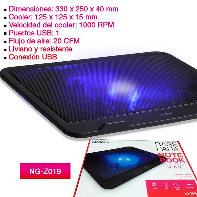 BASE PARA NOTEBOOK NG-Z019 - 1 COOLER DE 3 A 17` - NOGA NET - BASE07279
