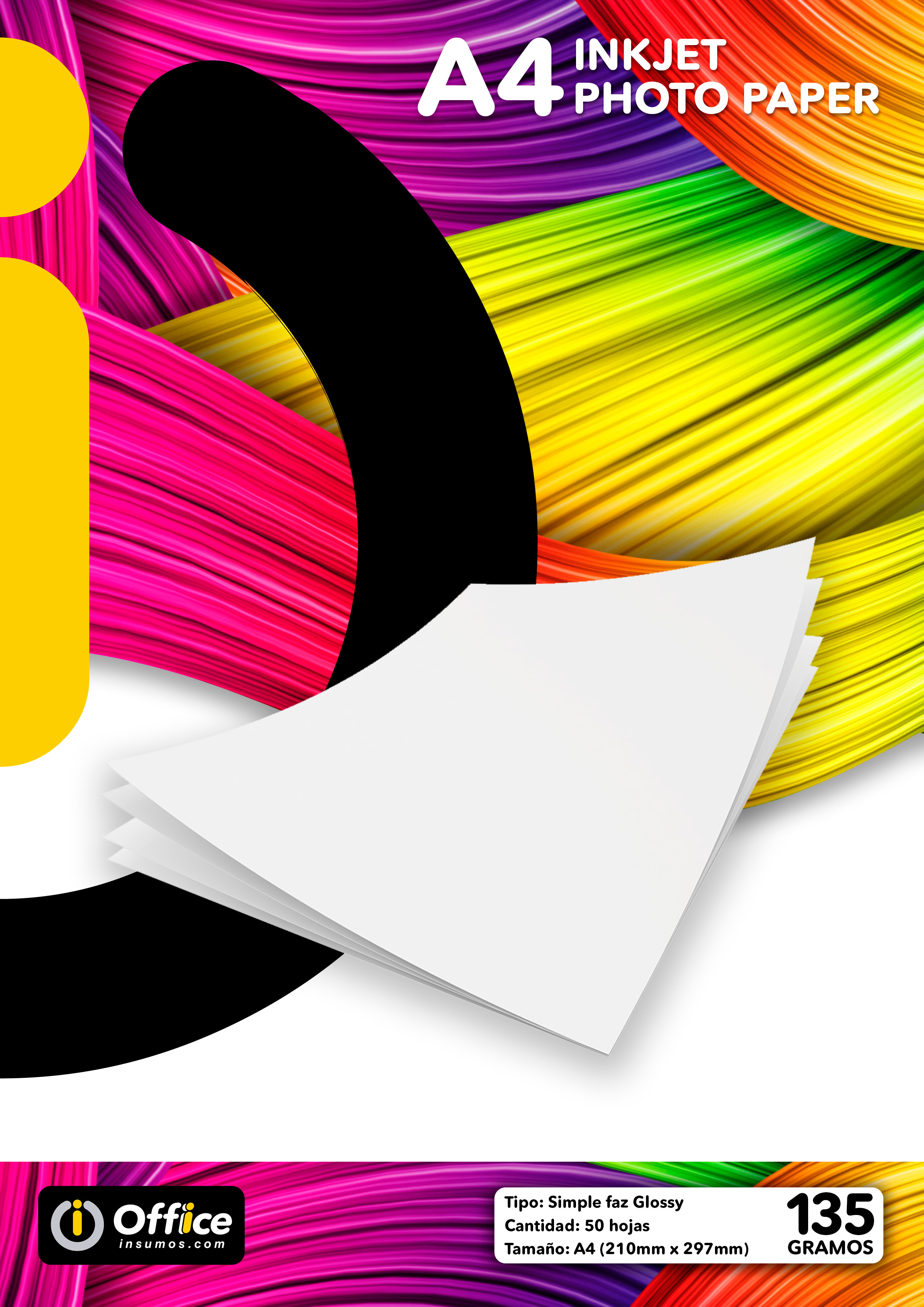 PAPEL A4 GLOSSY 135GR X 50 HOJAS OFFICE (40 X BOX) PAPEL FOTO FOTOGRAFICO COMPATIBLE C/IMPRESORAS INKJET Y LASERJET - PAP135G50GLO