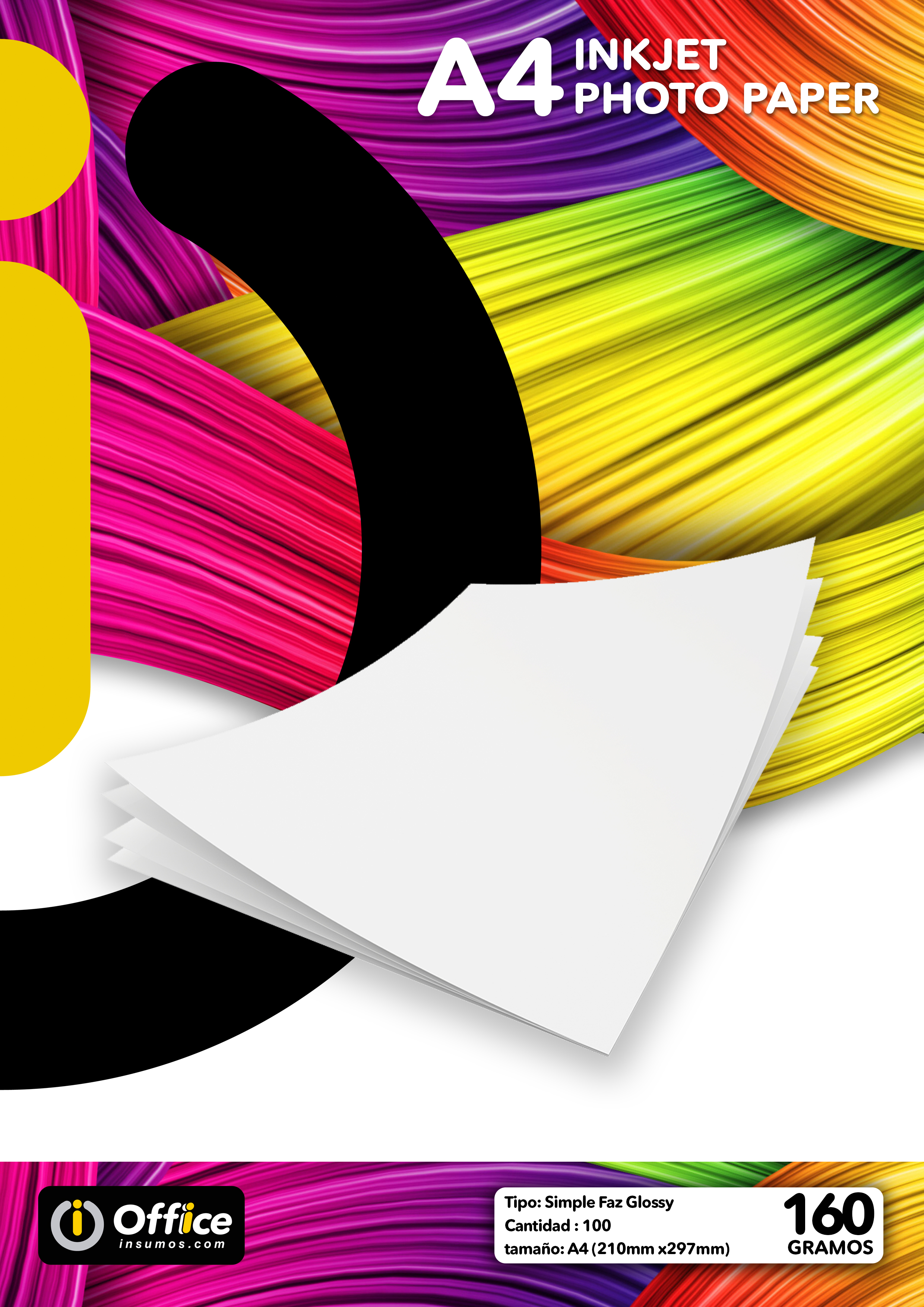 PAPEL A4 GLOSSY 160GR X 100 HOJAS OFFICE (20 X BOX) PAPEL FOTO FOTOGRAFICO COMPATIBLE C/IMPRESORAS INKJET Y LASERJET - PAP160G100GLO