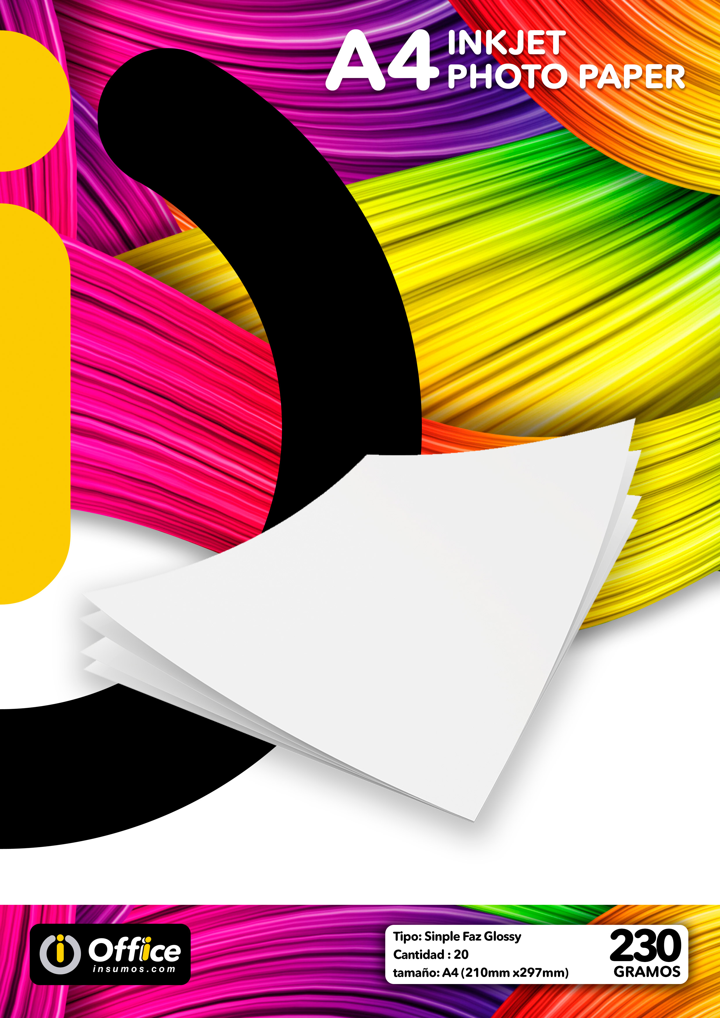 PAPEL A4 GLOSSY 230GR X 20 HOJAS OFFICE (60 X BOX) PAPEL FOTO FOTOGRAFICO COMPATIBLE C/IMPRESORAS INKJET Y LASERJET - PAP230G20GLO