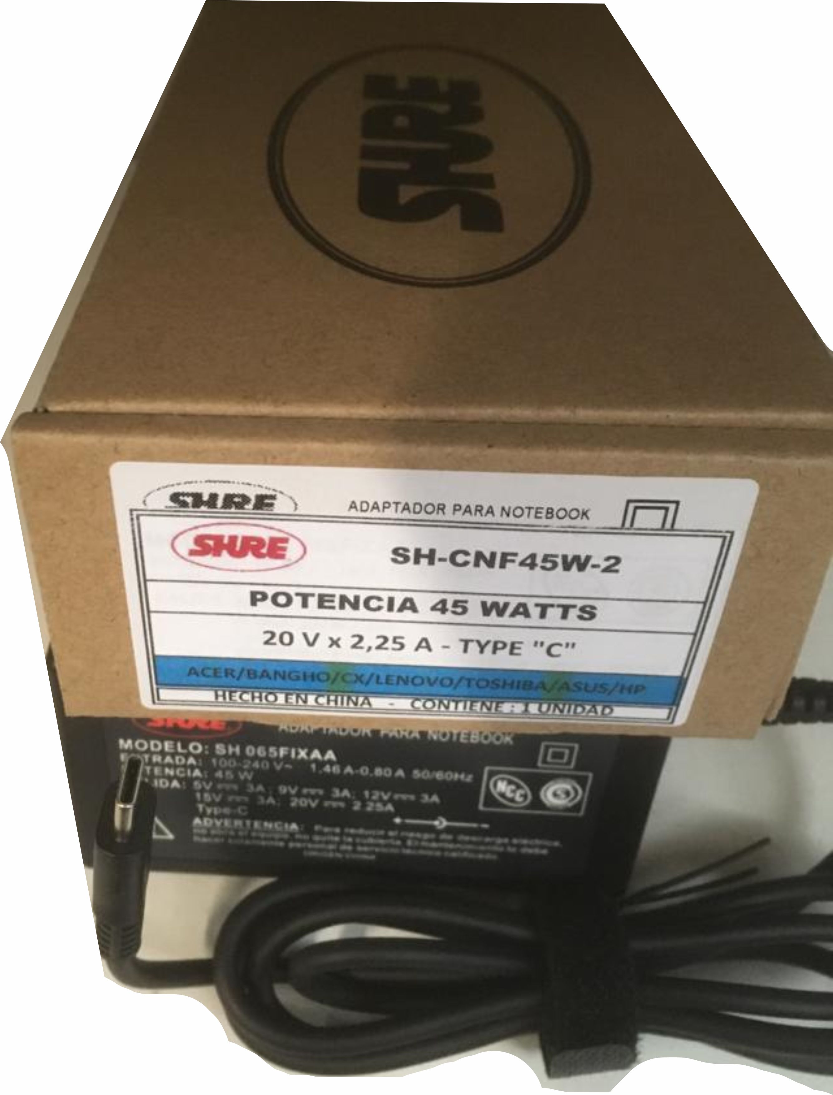 CARGADOR NOTEBOOK SH-CNF45W-2 ACER/ASUS/TOSHIBA/ LENOVO / DELL / HP / COMPAQ / SAMSUNG - 20V/2,25A TYPE C - CARGADOR07803