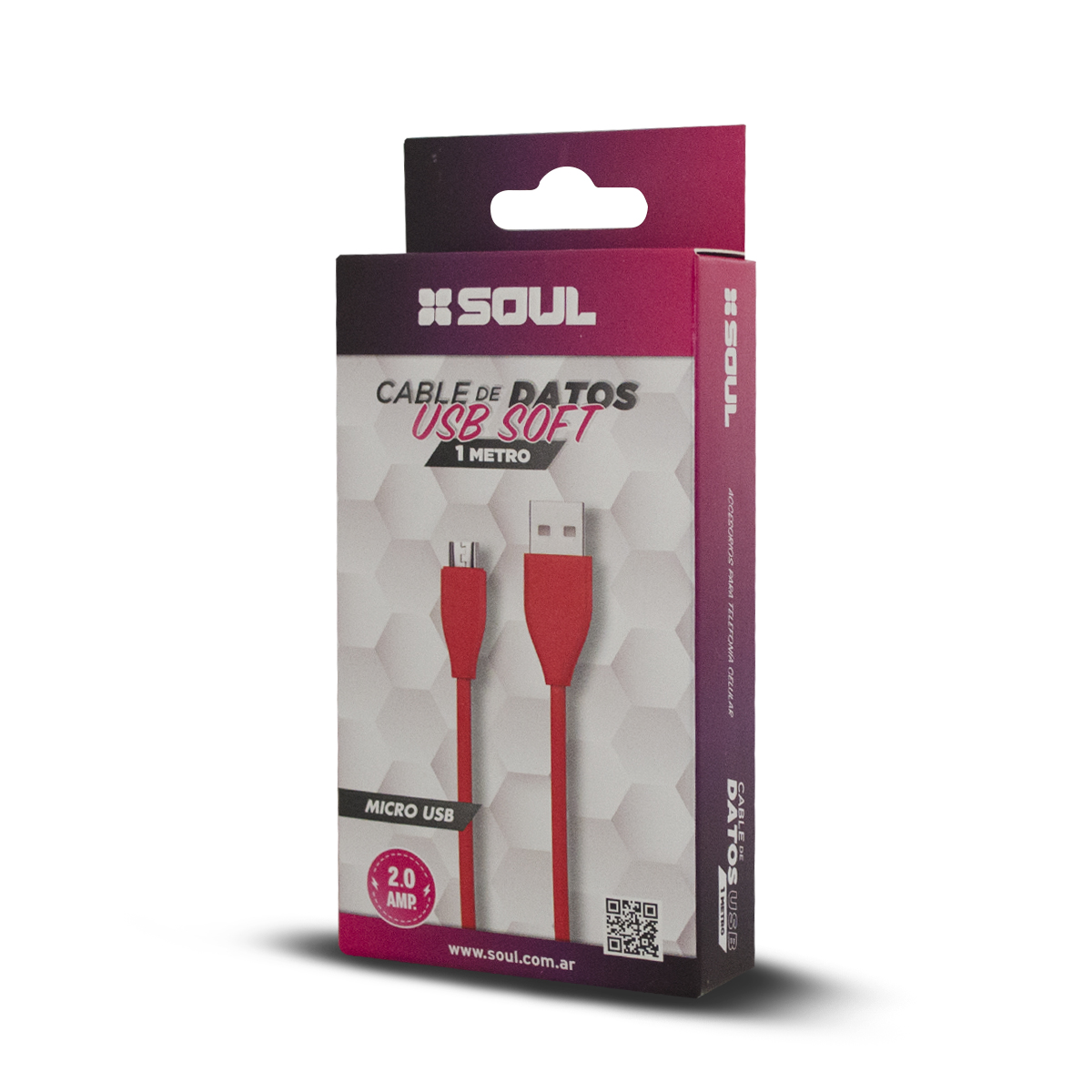 CABLE USB 2.0 A MICRO USB 2.00 MTS USB-SMICRO2RO SOFT ROJO 2MTS SOUL - - CABLE08155