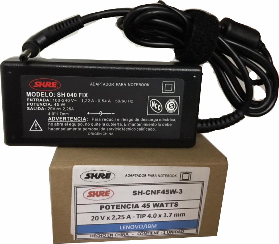 CARGADOR NOTEBOOK SH-CNF45W-3  LENOVO/IBM - 20V/2,25A    4.0X1.7MM