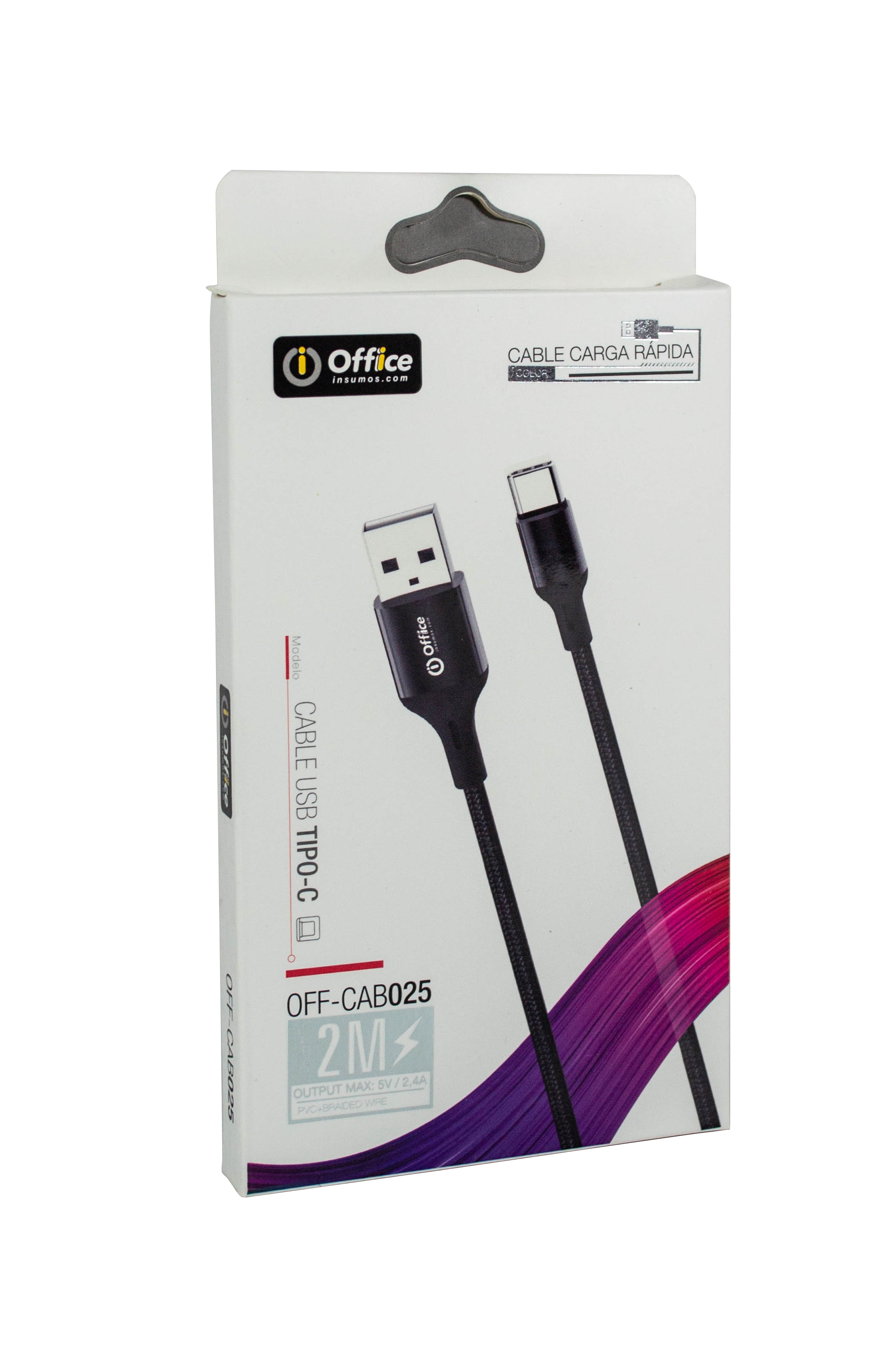 CABLE USB 2.0 A TIPO C 2.00 MTS OFF-CAB025 2.4 AMP TRENZADO NEGRO 2 MTS OFFICE 
779312025