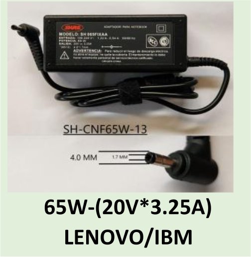 CARGADOR NOTEBOOK SH-CNF65W-13 LENOVO / IBM - 20V/3,25A - 4.0 X 1.7 MM